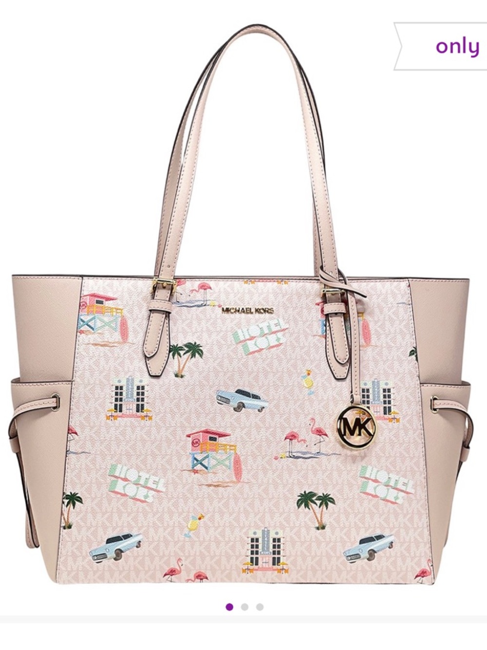 Michael Kors light powder blush & blue travel print Hotel Kors Gilly Tote